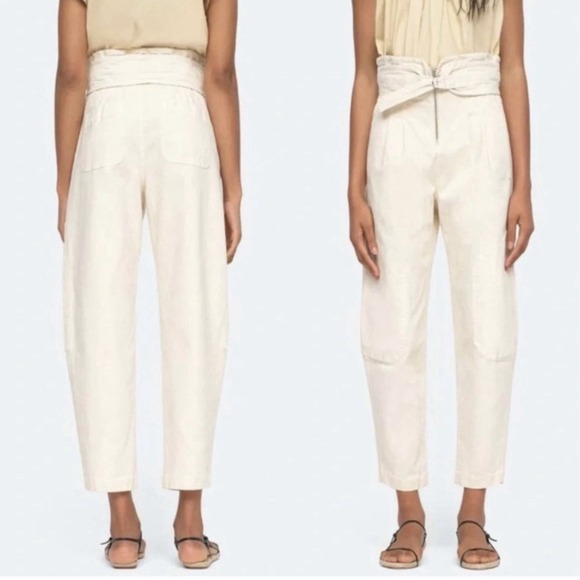 Sea New York High Rise Paperbag Pants Suri Belted Barrel Jeans SZ 2 Cream Cotton - Picture 1 of 16